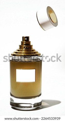 Levitation product photography perfume isolated on white background