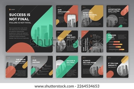 Instagram post templates set with cityscape vector illustration on background. Square posts layouts for personal blog.