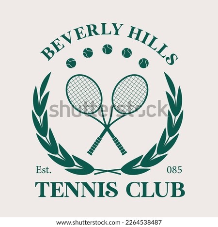 tennis logo, tennis club, two rackets and ball, beverly hills Royalty-Free Stock Photo #2264538487