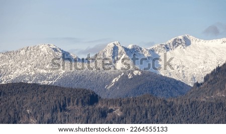 Canadian Mountain Landscape Nature Background. Sunny Winter Day. Howe Sound near Squamish, British Columbia, Canada.