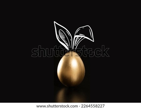 Happy Easter, Rabbits's ears, gold eggs.	