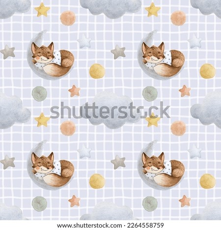 Seamless pattern for children's textiles with a fox in space