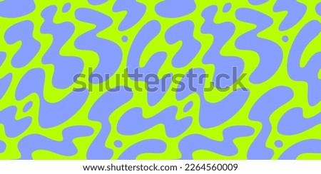 Abstract wavy y2k shape seamless pattern illustration. Modern minimalist art print background of psychedelic curvy shapes on colorful pastel backdrop. Neon fashion fabric, liquid texture design.