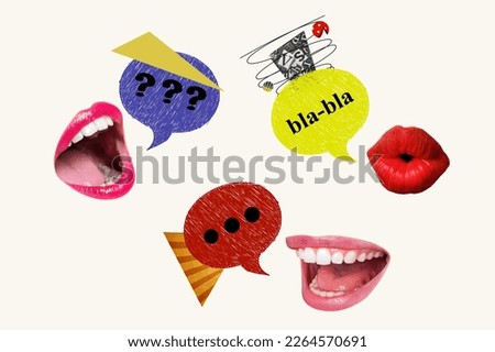 Collage of talking mouth, conversation concept Royalty-Free Stock Photo #2264570691