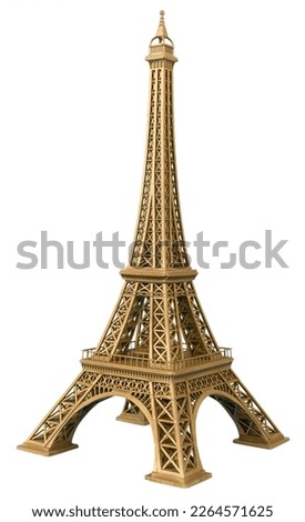 Eiffel tower famous monument of paris france in golden bronze color isolated on white background. french landmark tourism concept