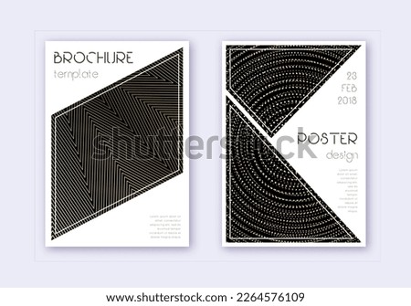 Triangle cover design template set. Gold abstract lines on black background. Great cover design. Lively catalog, poster, book template etc.