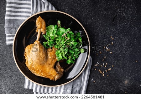 duck confit leg meat fresh meal food snack on the table copy space food background rustic top view