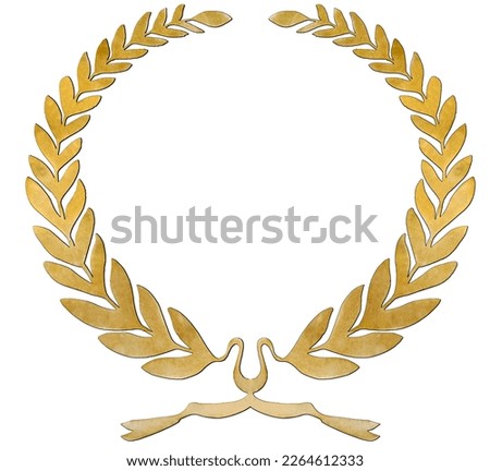 Golden laurel wreath isolated on white background symbol of victory Royalty-Free Stock Photo #2264612333