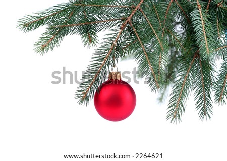 Detail of Christmas tree with a red Christmas ball