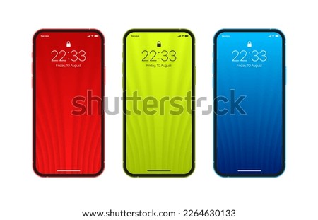 Variations Of Minimalist Red Bright Green Blue 3D Smooth Blur Geometric Bend Lines Wallpaper Set On Photo Realistic Mobile Phone Screen Isolated On White. Vertical Abstract Screensavers for Cellphone