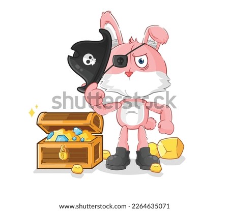 the pink bunny pirate with treasure mascot. cartoon vector