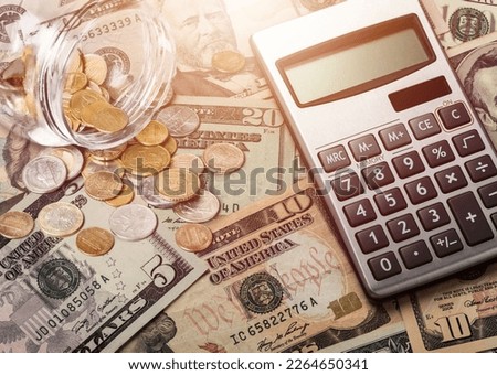 Tax concept, office calculator and money