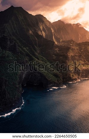 Kauai Coast at Sunset from a Helicopter