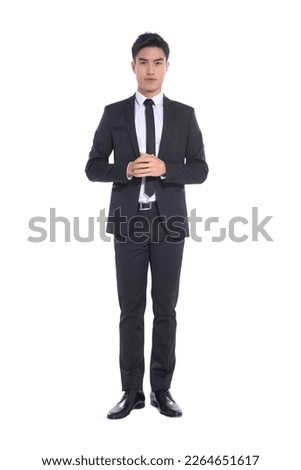 Handsome young business man
wear suit ,white shirt with tie ,,Businessman portrait Isolated on white background
