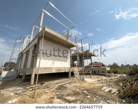 Two floors concrete house under construction