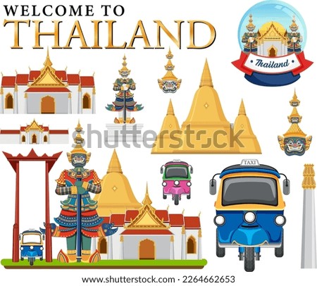 Set of elements about thailand tourist attraction illustration