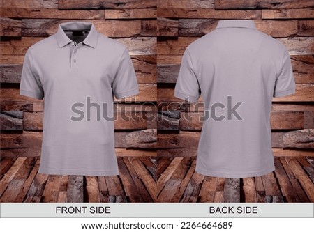 A collared t-shirt Purple 71 design with a wooden background that you can use to stick the logo design you want.