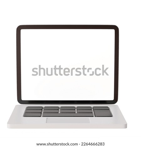 Minimal style silver color cartoon laptop with blank white screen isolated on white background with clipping path 3D render illustration