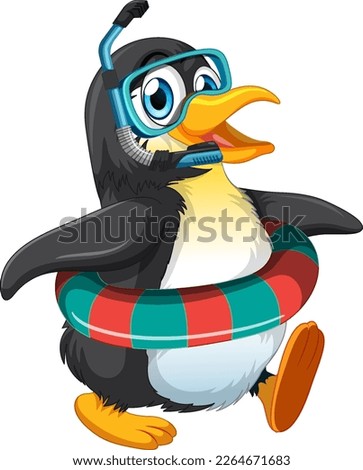 Cute penguin cartoon character wearing snorkel goggles illustration