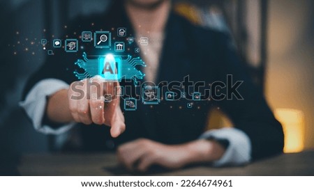 Technology and people concept women use AI to help work, AI Learning, and Artificial Intelligence Concepts. Business, modern technology, internet, and networking concept.  Royalty-Free Stock Photo #2264674961