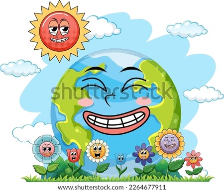 Smiley earth globe with sun illustration
