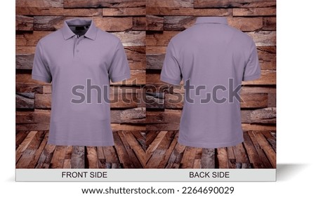 A collared t-shirt Purple 79 design with a wooden background that you can use to stick the logo design you want.