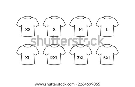 T-shirt size icon set. Clothing size label or tag sign symbol From XS to 5XL