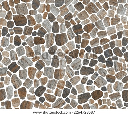 Seamless background of stone road or wall. Infinitely repeating cobblestone and pebbles. Texture for the design of the facade or plinth Royalty-Free Stock Photo #2264728587
