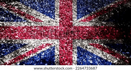 Double exposure of creepy Union Jack flag. Basemap or background use. British flag double exposure creative hologram.