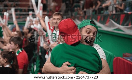 Crazy football fans. Baseball game arena. Volleyball happy team. Soccer goal stadium. Crowd watch basketball cup. Couple date tennis stands. Rugby goal. Man win cricket score. Guy fan joy hockey sport Royalty-Free Stock Photo #2264737723