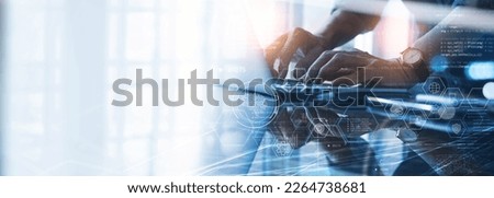 Data processing, digital technology, software development concept. Computer programmer, software engineer working on laptop with data exchange code, Ai Aritificial intelligence
