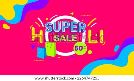 Happy holi sale design template. Happy holi sale, celebration of colors festival cultural traditions in india. cartoon and full of fun design style, suitable for product advertising banners on website Royalty-Free Stock Photo #2264747255