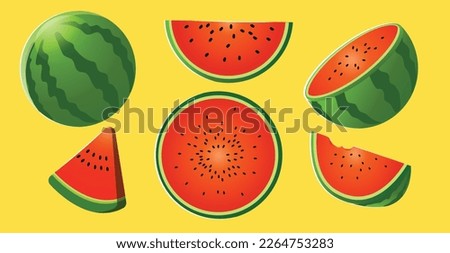 Vector set of watermelons on a yellow background