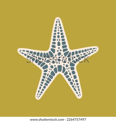 Poster with a starfish. Underwater and sea life concept. Hand draw vector illustration isolated on colorful background. Cute design in pastel colors. For prints, typographic and web design.