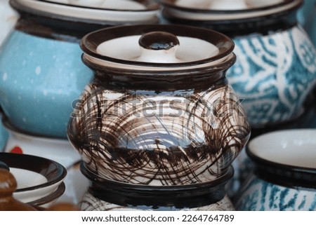 closeup picture of ceramic jar for serving food