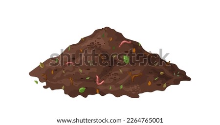 Organic soil heap for compost, garden recycling natural garbage. Earth worms and biodegradable trash. Vector illustration Royalty-Free Stock Photo #2264765001