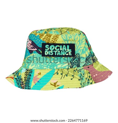 Handmade bucket hat. with printing pictures, social distance. Colorful and cool
