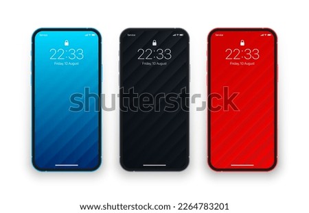 Different Variations Minimalist Blue Black Red 3D Smooth Blur Tilted Lines Wallpaper Set On Photo Realistic Smart Phone Screen Isolated On White. Various Vertical Abstract Screensavers For Smartphone