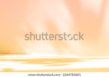 Abstract pink color gradient studio background for product presentation. Empty room with shadows of window and flowers and palm leaves . 3d room with copy space. Summer concert. Blurred backdrop. Royalty-Free Stock Photo #2264783601
