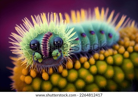 Caterpillar on the flower. Beautiful extreme close-up.