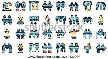 Flyboard icons set outline vector. Adventure board. Air action color flat on white