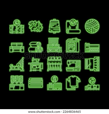 Textile Production neon light sign vector. Silk Thread And Clothing Textile Production, Sewing Machine And Factory Industrial Equipment Illustrations