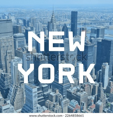 New York City, USA. City name modern photo postcard. Travel destination text word title card.