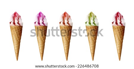 Ice cream horn collage isolated on white