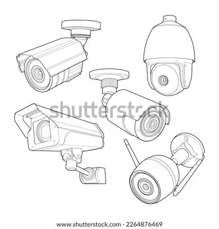 Set of cctv in line art vector style, isolated on white background. Cctv in line art vector style for coloring book. 
