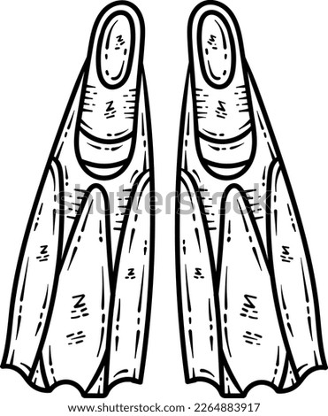 Summer Scuba Fins Line Art Coloring Page for Adult