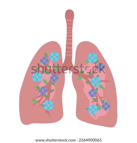 Drawn human lungs with blooming flowers on white background