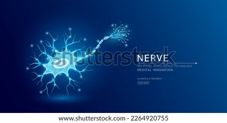 Website template. Human nerve translucent low poly triangles. Futuristic glowing organ hologram on dark blue background. Medical innovation diagnosis treatment concept. Banner vector. Royalty-Free Stock Photo #2264920755