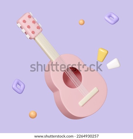 3D Render Illustration of cartoon guitar acoustic musical instrument minimal icon isolated on pastel background. icon symbol clipping path. 3d render illustration.