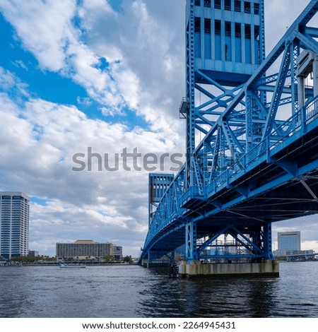 Jacksonville City Downtown Skyline with John T. Alsop Jr. Bridge, the landmark lift bridge on Main Street over the St. Johns River in North Florida